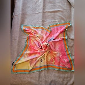 Tods silk scarf 100cm square fish and coral